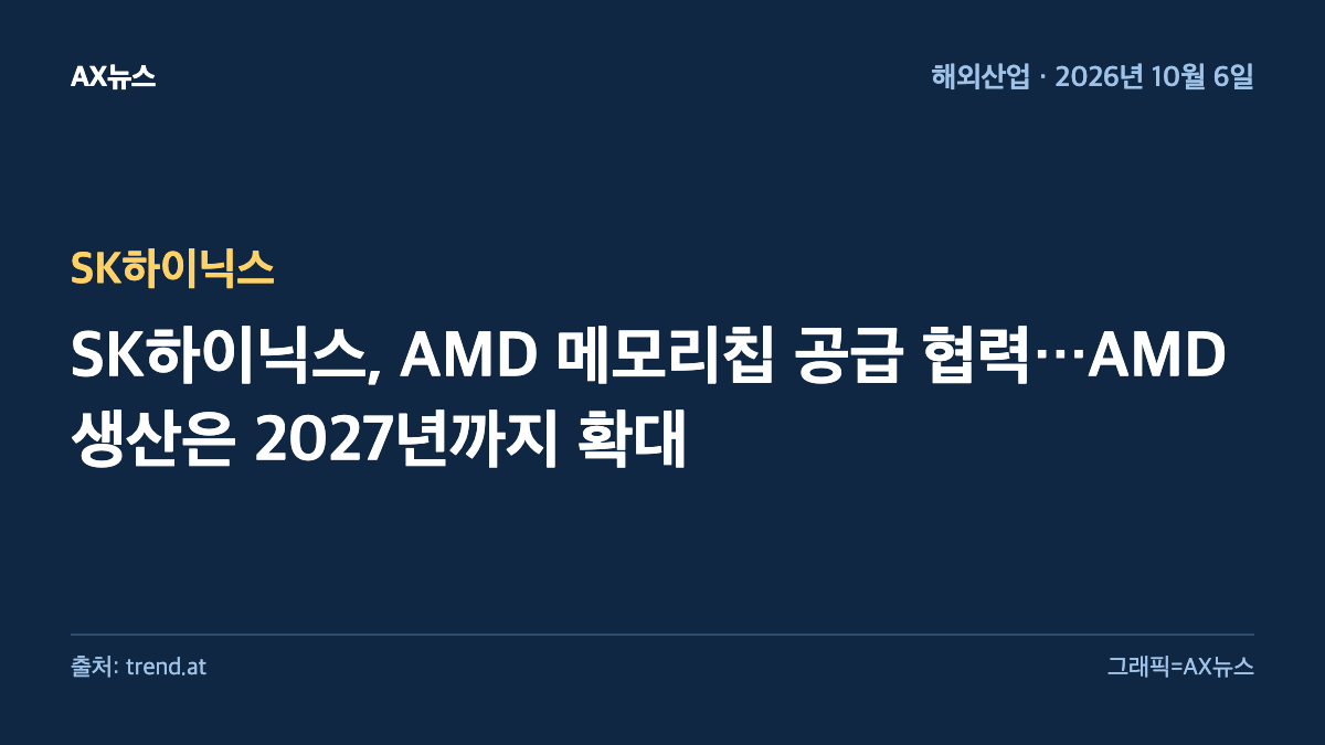 SK하이닉스 — SK하이닉스, AMD 메모리칩 공급 협력…AMD 생산은 2027년까지 확대