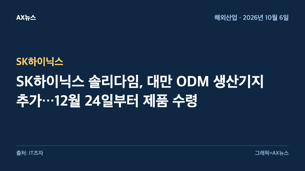 SK하이닉스 — SK하이닉스 솔리다임, 대만 ODM 생산기지 추가…12월 24일부터 제품 수령