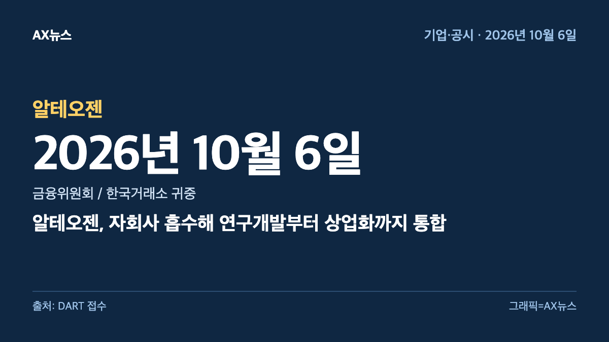 알테오젠 — 금융위원회 / 한국거래소 귀중 2026년 10월 6일 — 알테오젠, 자회사 흡수해 연구개발부터 상업화까지 통합