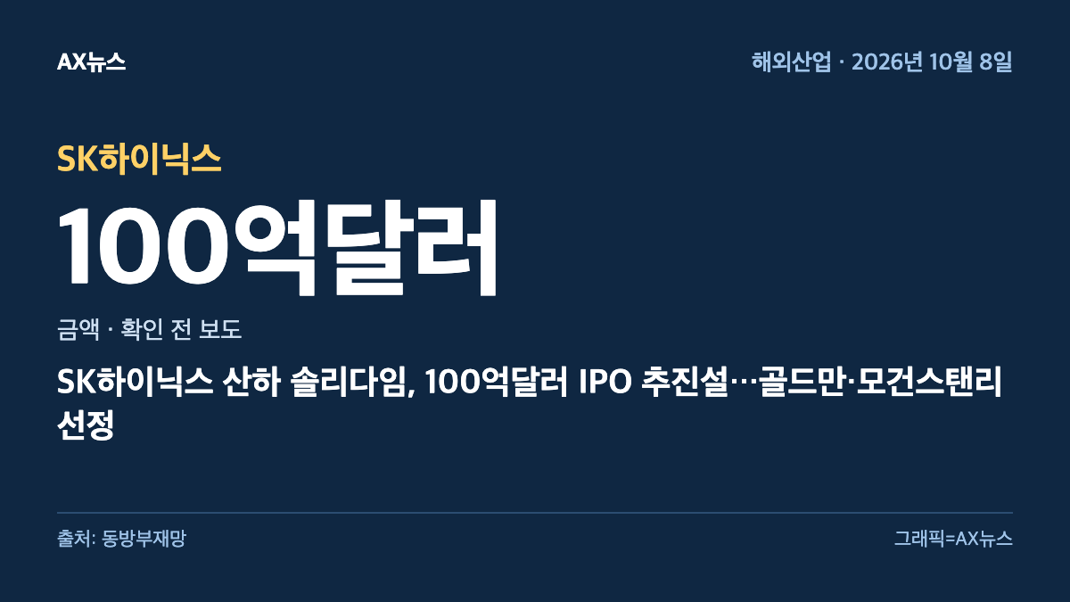 SK하이닉스 — 금액 100억달러 — SK하이닉스 산하 솔리다임, 100억달러 IPO 추진설…골드만·모건스탠리 선정