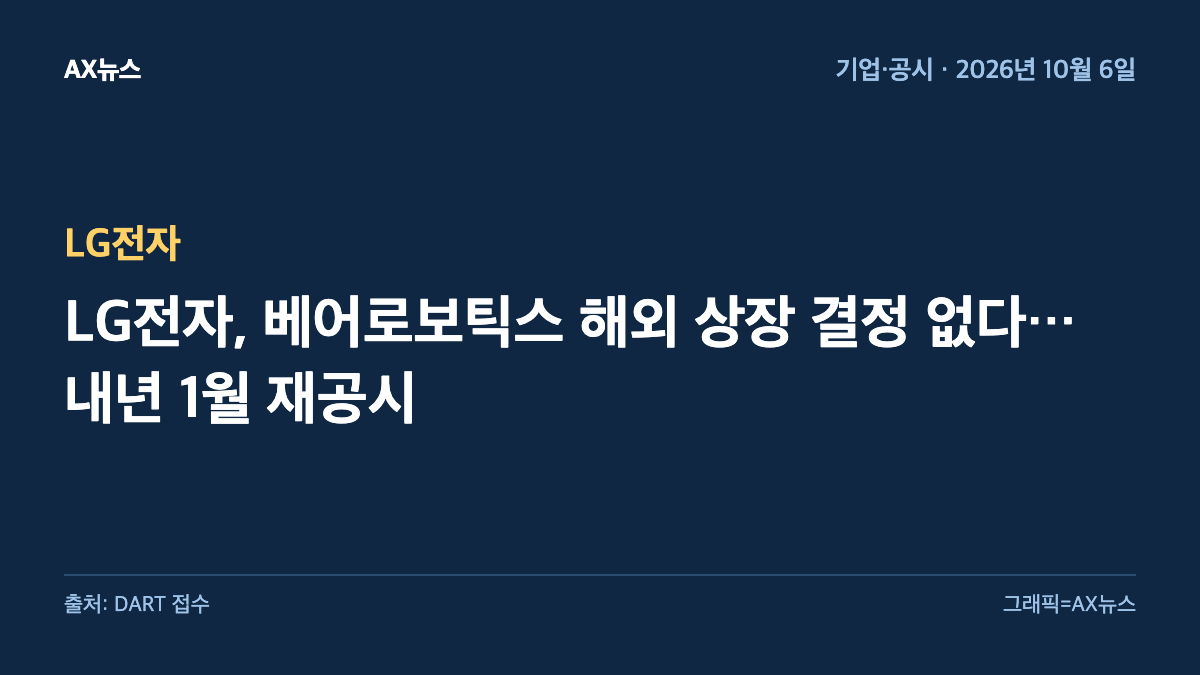 LG전자 — LG전자, 베어로보틱스 해외 상장 결정 없다…내년 1월 재공시