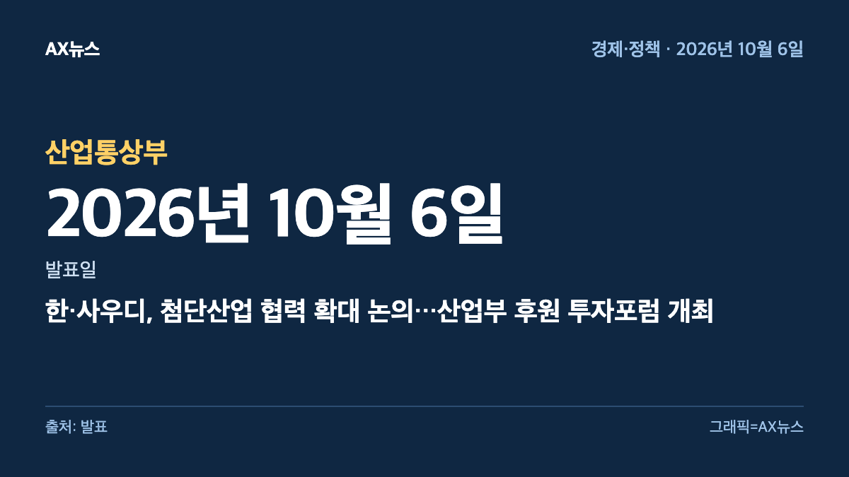 산업통상부 — 발표일 2026년 10월 6일 — 한·사우디, 첨단산업 협력 확대 논의…산업부 후원 투자포럼 개최